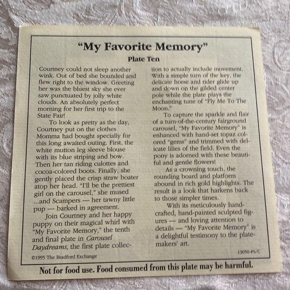 10th PLATE VINTAGE 1994 ‘MY FAVORITE MEMORY of the CAROUSEL DAYDREAMS COLLECTION - Picture 8 of 8